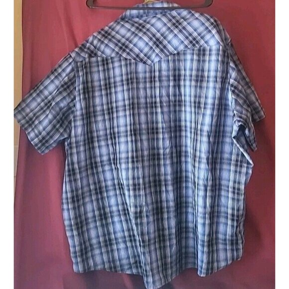 VINTAGE Wrangler Short Sleeve Pearl Snap Shirt Men's 3XL Blue Plaid Western - Picture 5 of 5